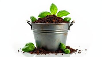 Basil Seedling Growing In Small Bucket photo