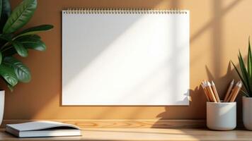 Blank Spiral Notebook On Desk Mockup photo