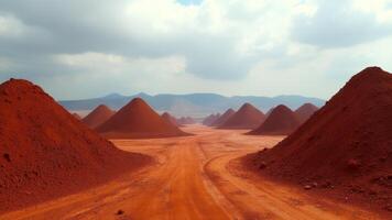 Bauxite Ore Stockpiles Under Cloudy Sky photo