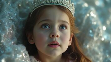 Girl With Tiara Lying On Snow photo