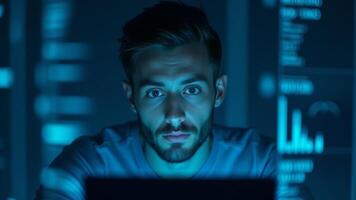 Man Concentrating on Code at Night photo