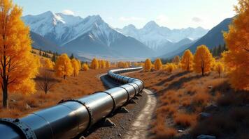 Pipeline Through Autumnal Mountain Landscape photo