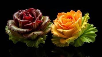 Two Ornamental Cabbages on Black Background photo