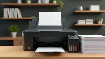Printer On Desk With White Paper photo