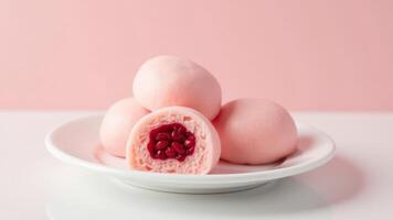 Red Bean Buns On White Plate photo