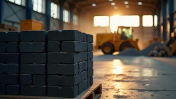 Cement Blocks Stacked In Warehouse Construction Site photo
