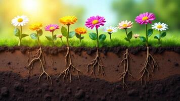 Flowers With Visible Roots In Soil photo