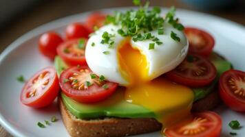 Poached Egg With Avocado And Tomato photo