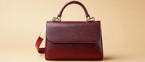 Maroon Leather Handbag With Shoulder Strap photo