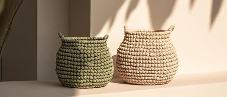 Two Handmade Woven Baskets Home Decor photo