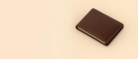 Brown Leather Wallet Against Cream Background photo