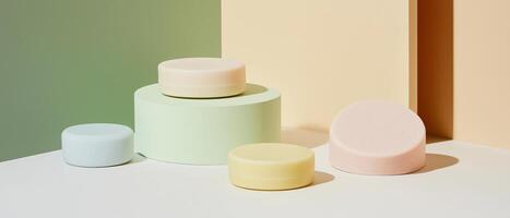 Pastel Colored Podiums And Product Displays photo