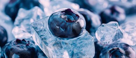 Blueberries With Ice Cubes Close Up photo