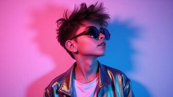 Boy Posing Under Neon Lighting photo