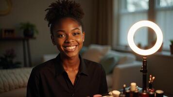 Smiling Woman With Ring Light Portrait photo