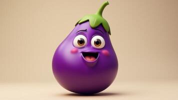 Cartoon Eggplant With Face, Isolated photo