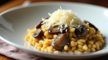 Orzotto Pasta With Mushrooms And Parmesan photo