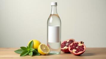 Glass Bottle Water With Fruit Still Life photo