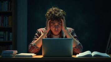 Stressed Student Studying Late At Night photo