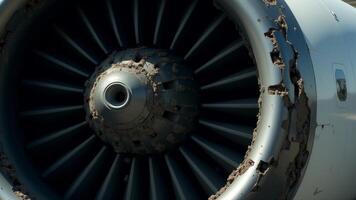 Damaged Airplane Engine After Bird Strike photo