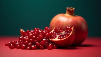 Fresh Pomegranate Seeds And Whole Fruit photo