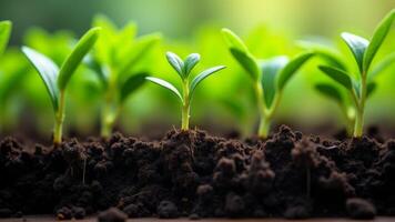 Small Green Seedlings Sprouting From Soil photo