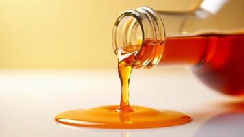 Maple Syrup Flowing From Glass Bottle photo