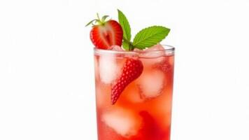 Refreshing Strawberry Cocktail With Ice Cubes photo