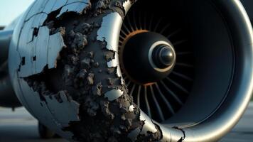 Damaged Airplane Engine After The Crash photo
