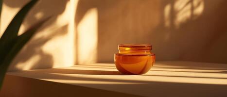 Amber Glass Jar Cosmetic On Shelf photo