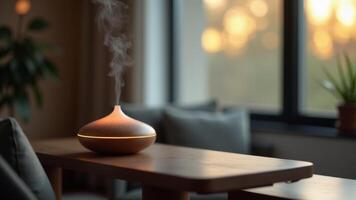 Aroma Diffuser On Wooden Table Interior photo