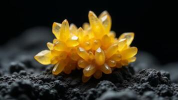 Yellow Crystal Formation On Black Background photo