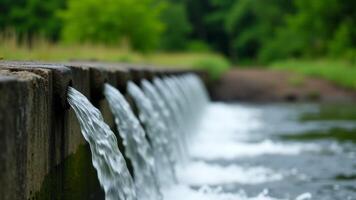 Small Concrete Dam With Water Flowing photo