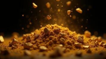 Pile Of Turmeric Powder With Gold Dust photo