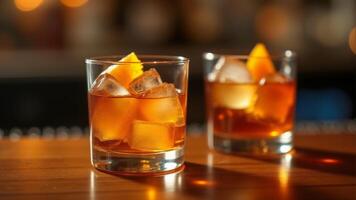 Two Old Fashioned Cocktails With Orange Peel photo