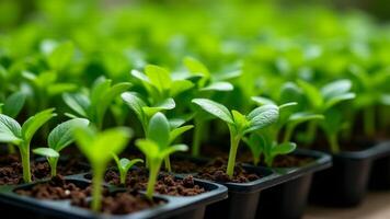 Young Seedlings Growing In Nursery Pots photo