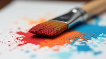 Paintbrush With Colorful Pigment Splatter photo