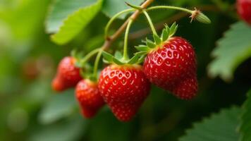 Ripe Strawberries Growing On The Vine photo
