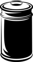 A Black and White Illustration of silhouette a Cylindrical Metal Can with a Lid vector