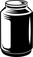 A large black and white illustration silhouette of a glass jar with a lid vector