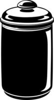 A black and white illustration of silhouette a cylindrical jar with a lid vector