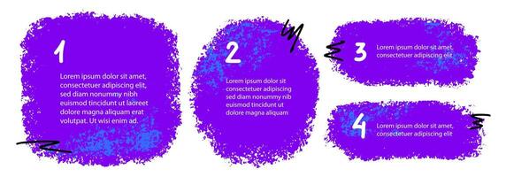 4 steps infographic. Text boxes. Data visualization. Design element for presentation with copy space. Grunge brush strokes, textures. Frames for text. Chalk drawn speech bubbles vector