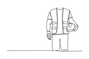 Single continuous line drawing architect engineer man hand holding safety hard hat at construction site. Worker helmet civil construction engineering. One line draw graphic design illustration vector