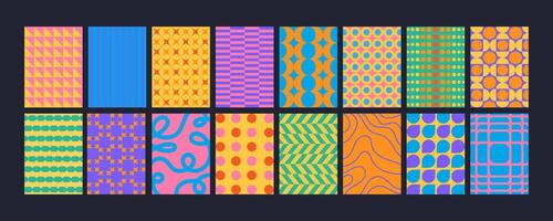 Geometric poster. Abstract texture background. Minimal repeating print with various shapes, forms, figures, strokes, lines. Modern pattern banner. Vintage textured set vector