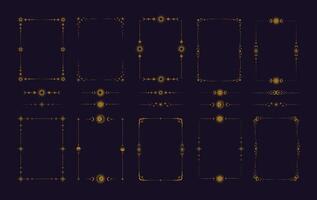Celestial frame and divider. Decorative golden border. Sun and moon boho ornament. Mystic astrology stars dividers, elegant esoteric elements for text. set vector