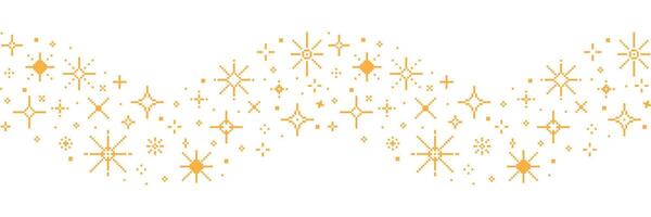 Pixel stars border. Seamless golden sparkle background. Retro game 8bit pixel wavy banner. Space glitter, sparkles for games. Sky shining elements. concept vector