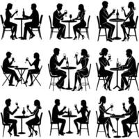 Set of A couple is drinking silhouette vector