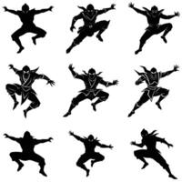 Set of Dynamic Ninja Jumping vector