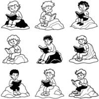 Set of boy reading books vector