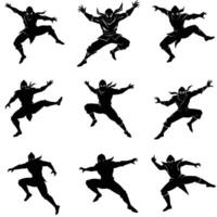 Set of Dynamic Ninja Jumping Silhouette vector